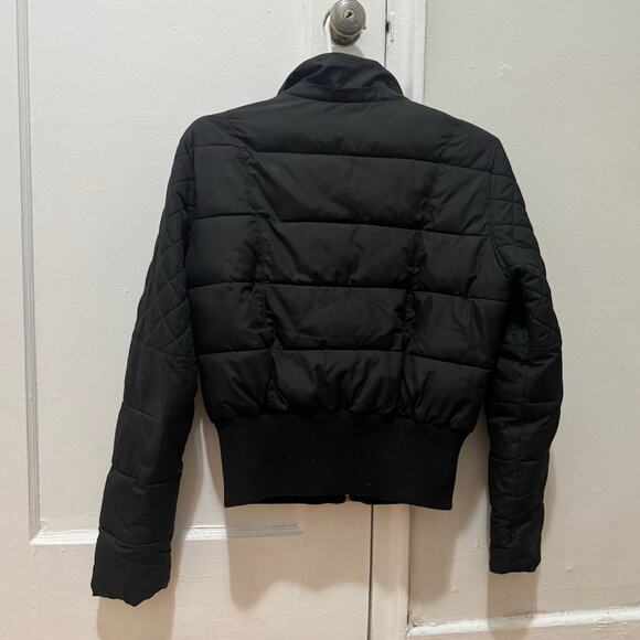 Y2K Bebe size medium black cropped puffer jacket missing fur Rhinestone logo - Picture 5 of 15